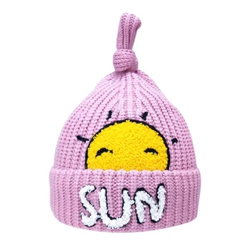 

SUN Printed Baby Warm Beanie Hat Newborn Boy Girl 5-36M Skull Cap Polyester Knit Knot Hat Winter Trend Infant Cap Cotton Lining