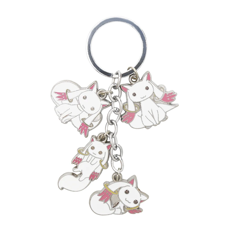 Anime Puella Magi Madoka Magica Incubator QB Kyubey Keychain Cute Cartoon Enamel Alloy Keyring Keyfob Key Chain Accessories Gift | Украшения