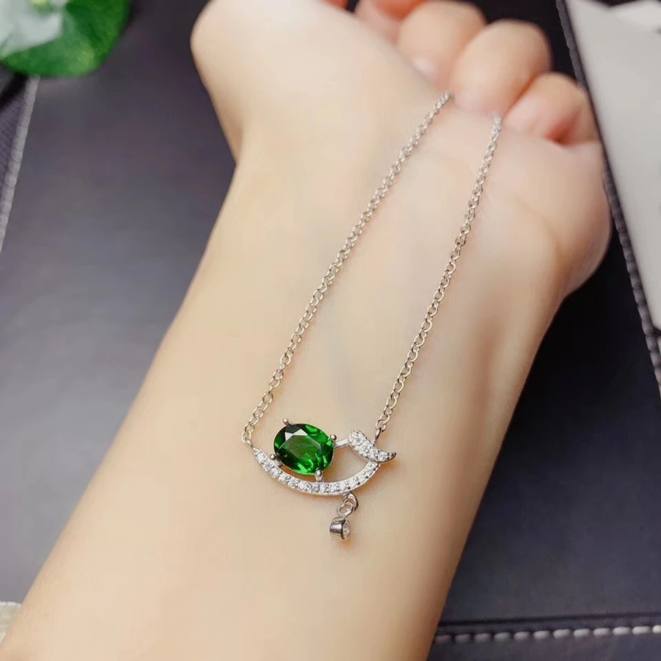 Классический прозрачный зеленый диопсид драгоценный камень кулон для ожерелья для женщин хорошее ювелирное изделие зеленый цвет натуральный драгоценный камень цветок 925 Серебряный подарок