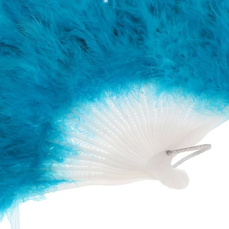 LBER Vintage Large Belly Dance Fancy Dress Hand fan Peacock Simulation feather Folding Hand Fan- Lake Blue, One Size