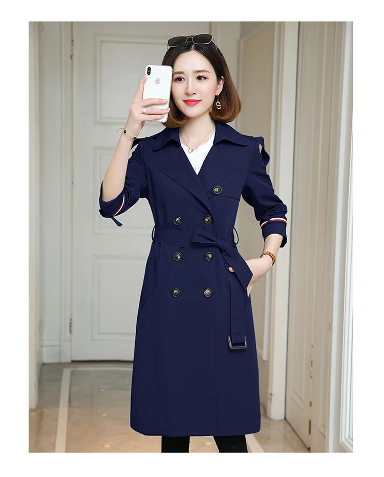 Mid-length Autumn Fold-down Collar Fashion Elegant Double Breasted Slimming Trench Coat