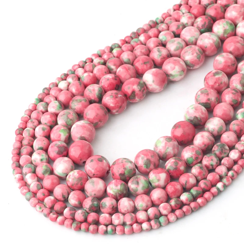 

Round Beads 4-12 mm Pink Rain Flower Stone Beads For Jewelry DIY Charms bracelet Necklace Beads Accessories