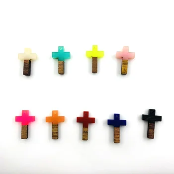 

10pcs New Fashion Korea Wooden resin stitching cross earrings exquisite pendant for women and girls Diy accessories wholesale