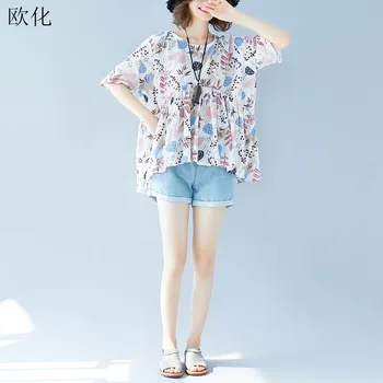 

2020 Summer New Cotton Women T Shirt Short Sleeve Vintage Art Print Linen TShirt Ladies Loose Casual Tee Tops Femme T Shirts 5XL