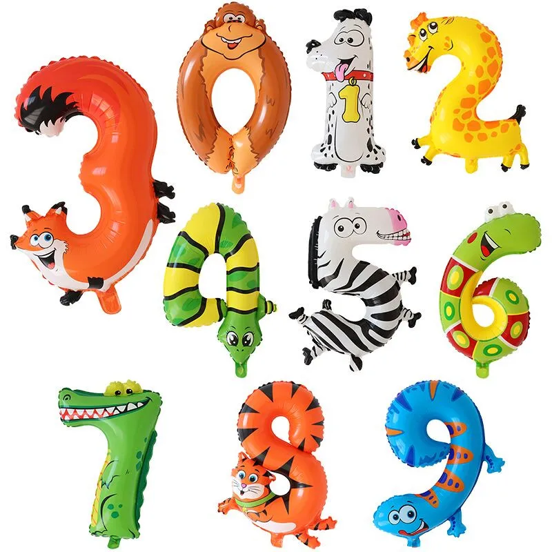 10 шт./партия, воздушные шары-фигурки с изображением животных из мультфильма, числовые Алюминиевые шарики 0~ 9 из фольги, свадебные юбилей, вечеринка, украшение, воздушный шар
