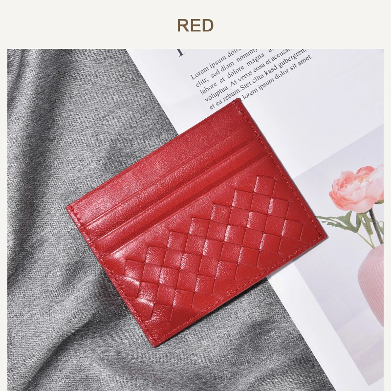 Red Кожаная мужская ультратонкая брендовая визитная карточка с несколькими отделениями для карт, простая модная женская сумка для карт - Color: Red