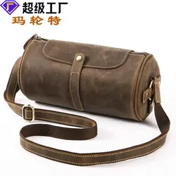 Brand Hot Sale Bucket Men Bags Vintage Small Shoulder Bag Pu Leather Mens Messenger Bag Cylinder Men's Crossbody Bags Male