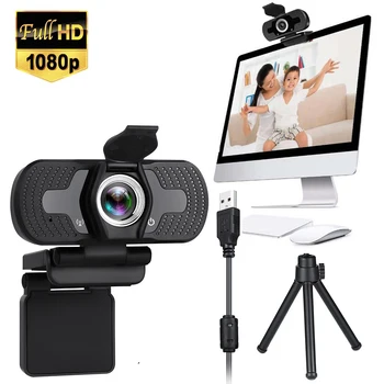 

Full HD 1080P Webcam USB with Privacy Cover and Tripod for Laptops, Desktop Webcam Camera Online Education
