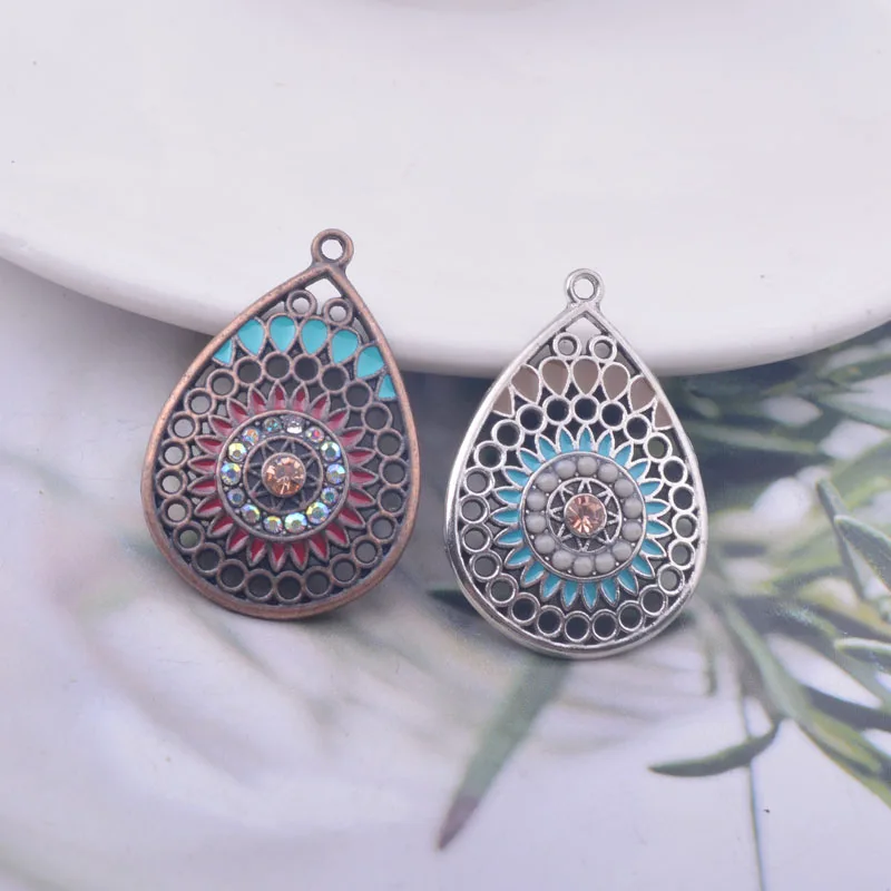 

12pcs 23*33MM Antique Silver Enamel Water Drop Charm Earring Component DIY Earrings Pendant