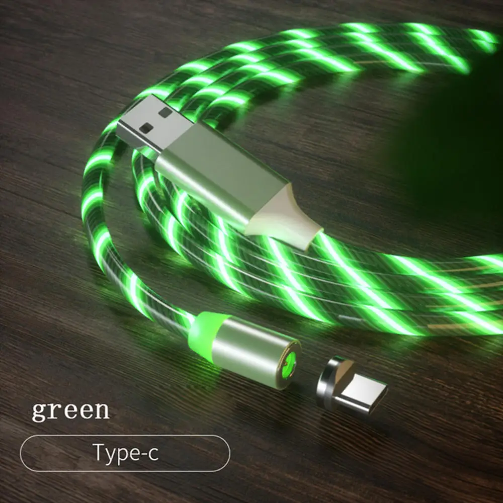 Colorful Light LED Type-C USB Charging Cable for Samsung Galaxy S21 Ultra Fast Charging Cable for Xiaomi 11T Pro Android Line usb triple socket Chargers