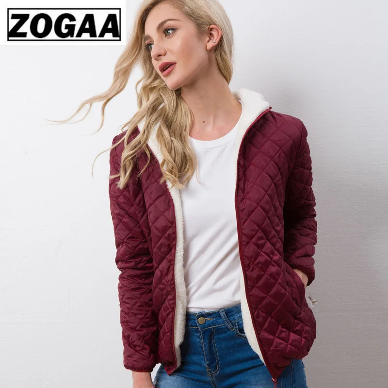 ZOGAA New Autumn Women Parkas Basic Jackets Female Winter Plus Velvet Lamb Hooded Coats Cotton Winter Jacket Womens Outwear Coat