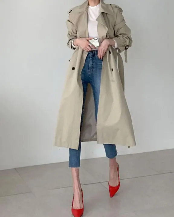 

Obrix High Street Female Trench V-Neck Double Breasted Full Sleeve Belts Casual Style Trendy Trench For Women