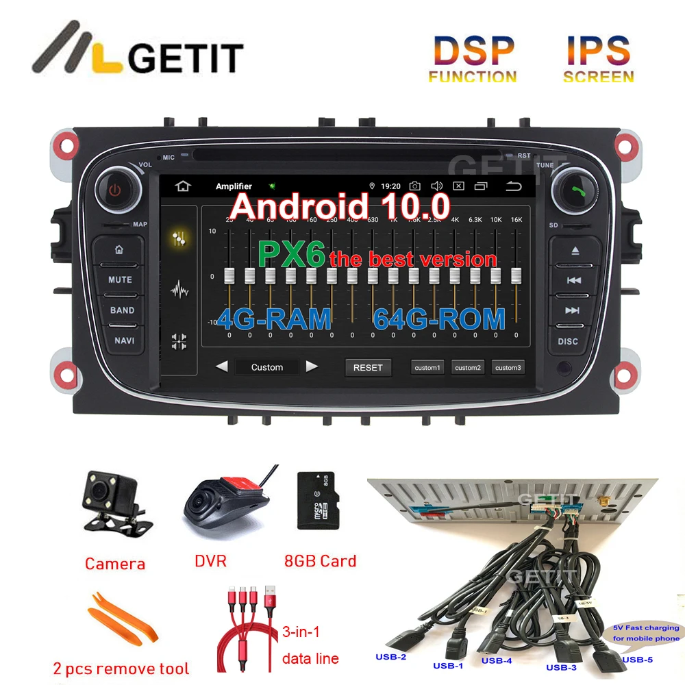 5 USB DSP Android 10 автомобильный DVD мультимедийный плеер стерео радио GPS для FORD Focus S MAX