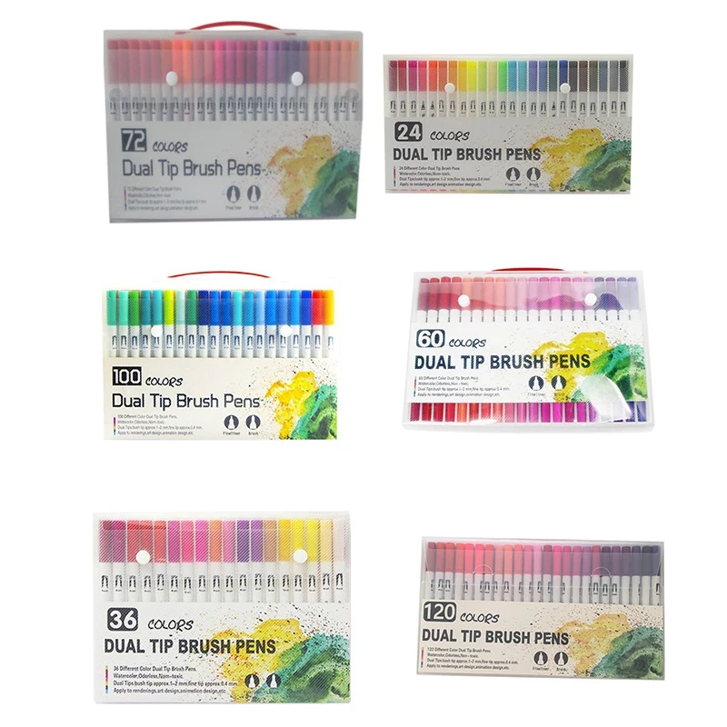 Fine Liner Dual Tip Brush Pen Felt-Tip Pen Drawing Painting Watercolor Art Marker Pens School Supplies
