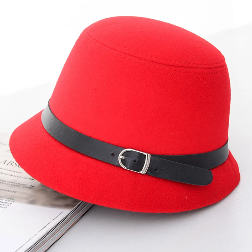Женские фетровые шапки, женская шапка, Шляпа Fedora Gorro, осенняя шляпа, зимняя теплая шапка s, женские модные шапки, верхняя шляпа для девочек, шляпы Fedora, шерсть - Цвет: HL0007 Red