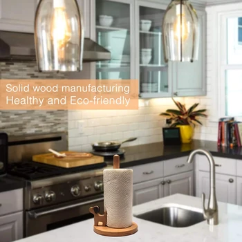 

Countertop Wood Standing Paper Towel Holder for Kitchen, Natural Color, Cute Dog Vertical Tissue Holder