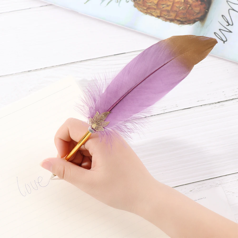 Ballpoint Gel Pen Gold Feather Pens Custom Decorative Pen Signature Writing Tool Stationery School Office Supplies Christmas Gif