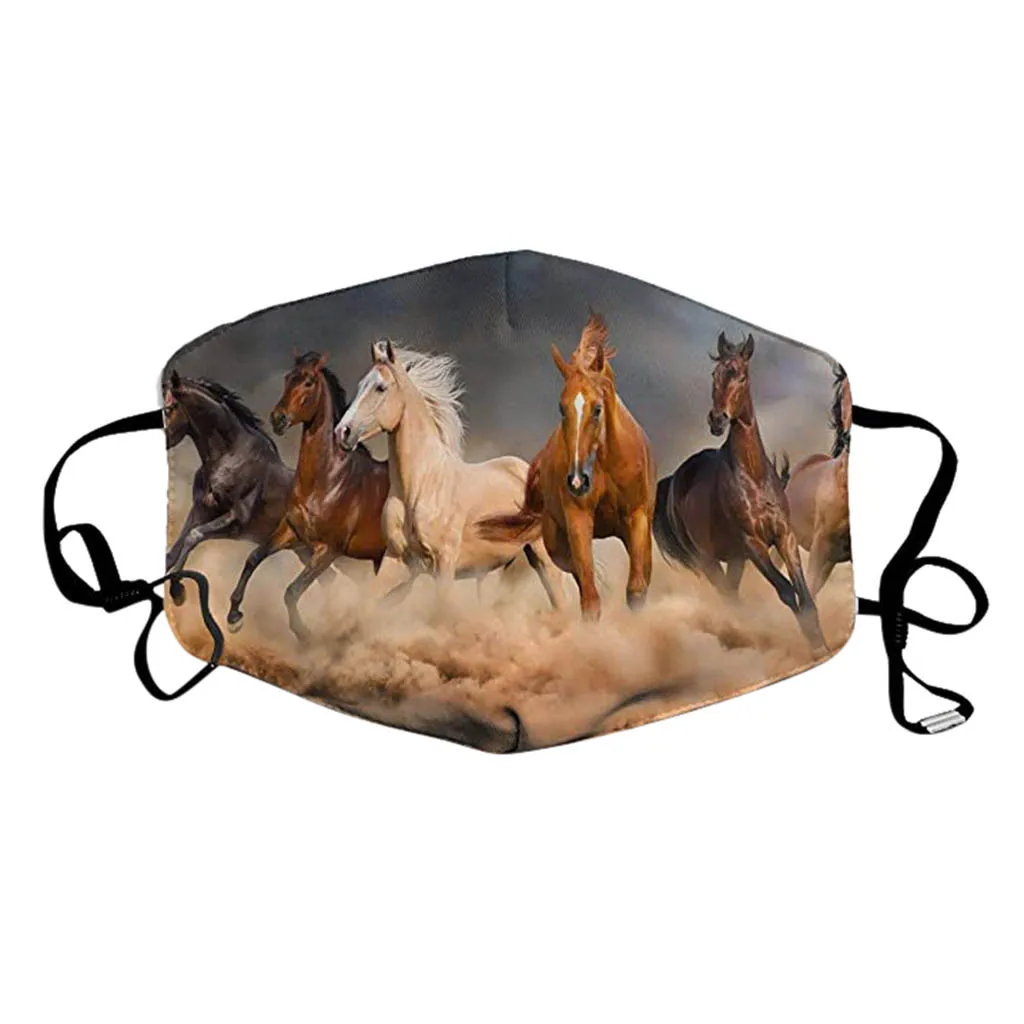Horse Pattern Printing Face Mask Cover Men Women Adult Dustproof Windproof Spitting Four Seasons Breathable Protective | Аксессуары для