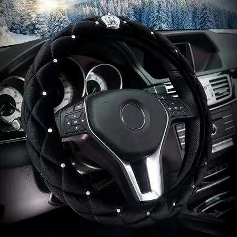 Автомобильный плюшевый чехол на руль крышка Хрустальный стразы автомобильные