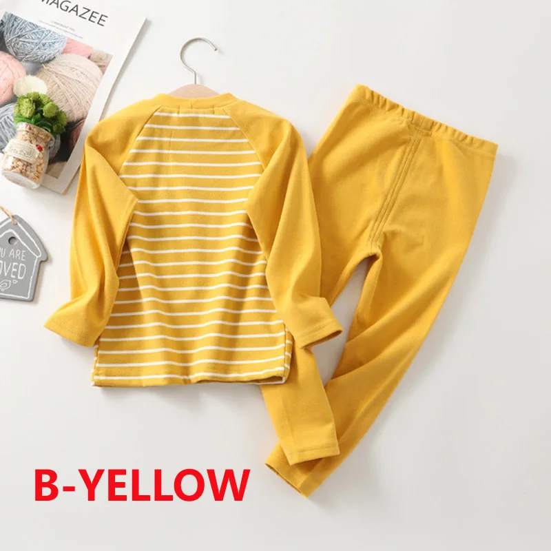 B-yellow Зимние детские пижамные комплекты теплые пижамы для мальчиков, плотная одежда для сна для девочек флисовое термобелье для детей 2-10 лет - Цвет: B-yellow