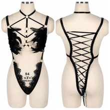 Женское белье на бретельках, кружевной прозрачный бюстгальтер с перьями, прозрачный топ готического размера плюс, бюстье, сексуальное нижнее белье на бретельках, вечерние