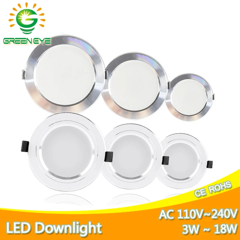 led downlight 3W 5W 9W 12W 15W 18W Silver White Ultra Thin Aluminum shell AC110V 220V Round Recessed LED Spot Lighting | Лампы и