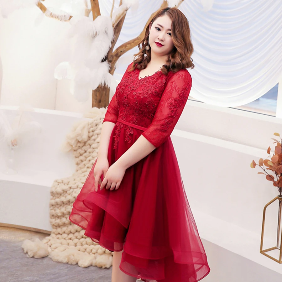 Платье для выпускного вечера с v-образным вырезом, Высокий Низкий Vestidos De Gala, платья с блестками, женские вечерние платья T305, размера плюс, половина рукава, вечернее платье для выпускного вечера