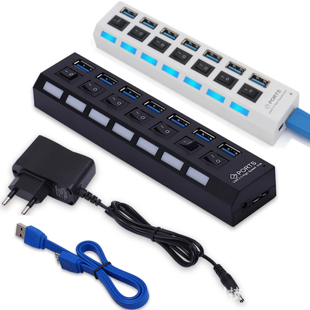 USB 3.0 HUB 2.0 HUB Multi USB Splitter 4 / 7 Port Expander Multiple Power Adapter USB3.0 Hub with Switch For PC afbeelding