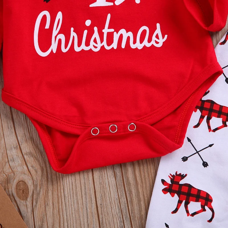 Одежда для малышей красные детские ползунки+ шляпа оленя+ штаны с длинными рукавами для новорожденных мальчиков и девочек