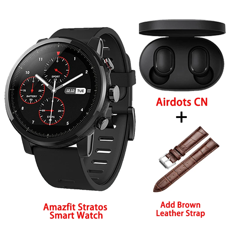 Amazfit Stratos умные часы gps 5ATM водонепроницаемые 2.5D gps монитор сердечного ритма спортивные плавательные умные часы Xiaomi экосистема продукт - Цвет: Brown Leather strap