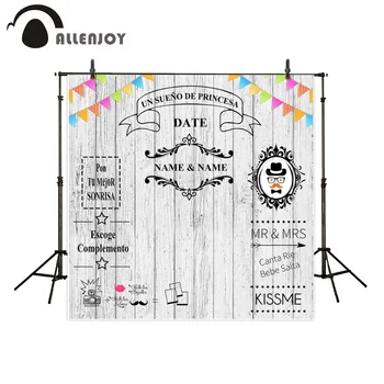 

Allenjoy Colorful Flags Backdrops White Wooden Floor Personality Hat Photo Wedding Party Curtains Modern Marriage Event Supplies