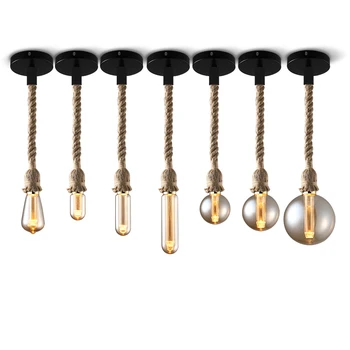 

Retro Edison Pendant lights Hemp Rope Pendant Lamp Holder E27 220V 1M 1.5M 2M For Bedroom Kitchen Loft Living Room Decoration