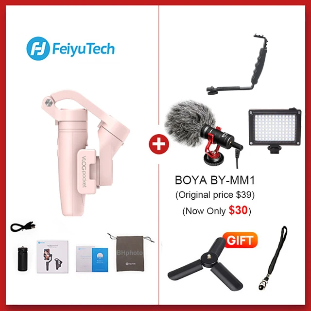 add Stand Mic light FeiyuTech Vlog Карманный 3-осевой ручной карданный стабилизатор смартфона для iPhone X 8 HUAWEI P30 pro mi 9 Xiao mi VS DJI Osmo Mobie 3 - Цвет: add Stand Mic light