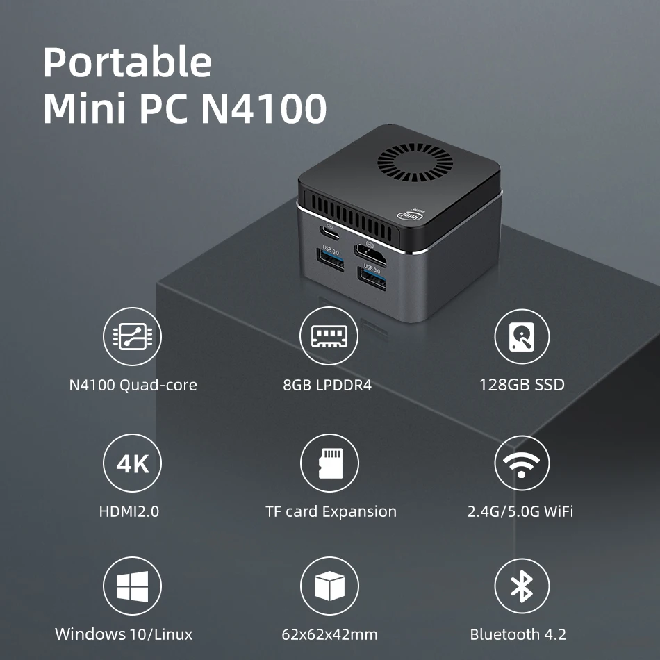 Карманный мини ПК Intel Celeron N4100 8 Гб LPDDR4 128 SSD Windows 10 2 4G/5 0G WiFi Bluetooth 4 HDMI 0 4K 60Hz Type C