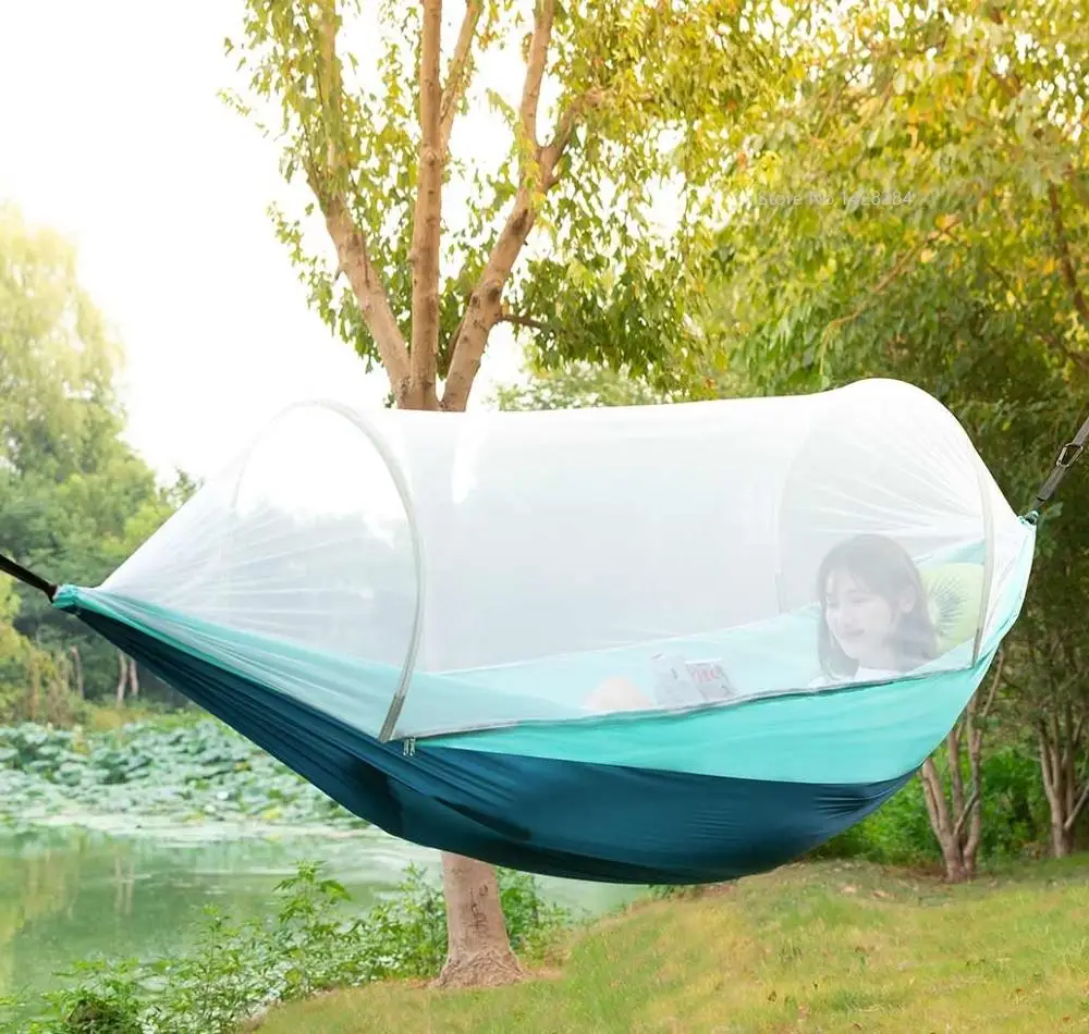 

NEW Portable Outdoor Camping Hammock with Mosquito Net Parachute Fabric Tent Backpacking Travel Survival Hunting Sleeping Bed