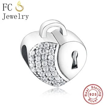 

FC Jewelry Fit Original Pandora Charms Bracelet 925 Silver Padlock Lock Of Love Heart Clear CZ Crystal Beads DIY Making Berloque