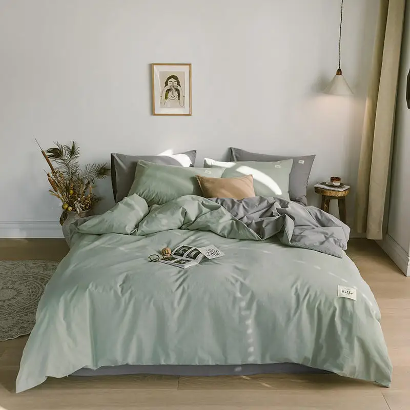 2020 Two color crash Bedding Sets Water green/grey Bed Set Washed cotton Business/home bed linen single/double | Дом и сад