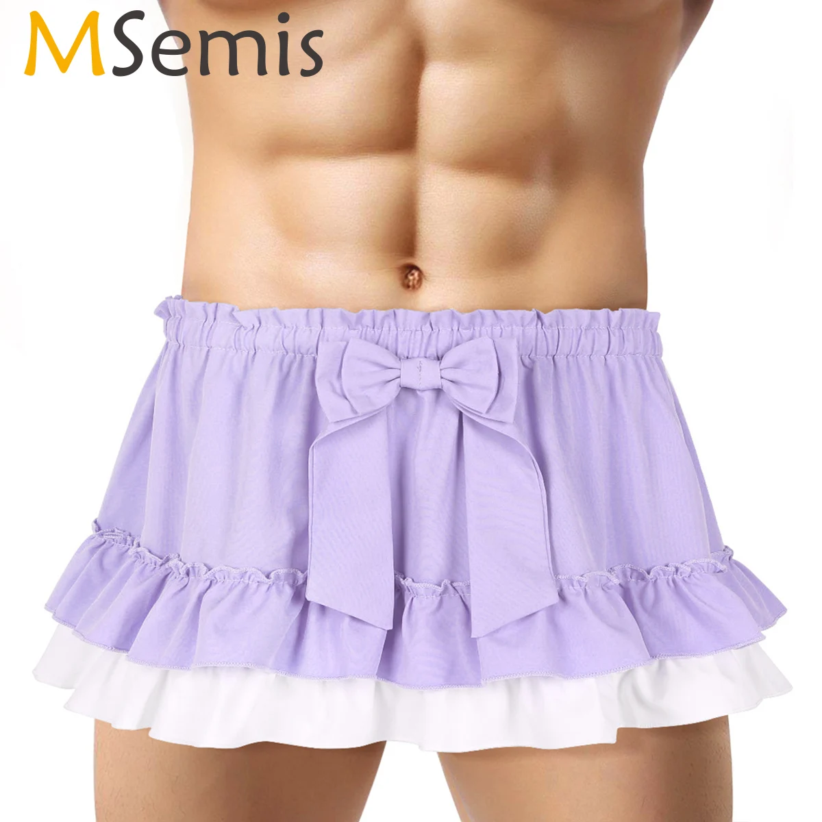 

MSemis Sissy Men Exotic Underwear Sexy Skirts Costumes Women Mini Skirt Unisex Splice Frilly Ruffled Bowknot Hem A-line Skirt
