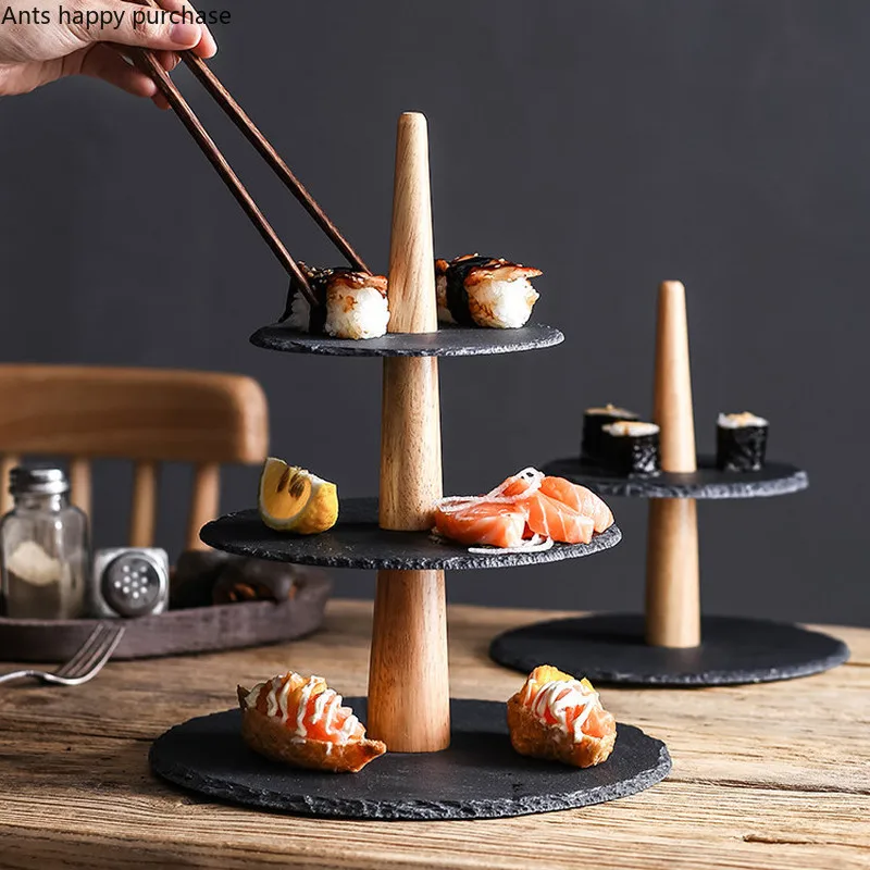 Деревянный каменный трехслойный лоток для послеобеденного чая лоток для снеков фруктовый многослойный десертный стол подставка для торта выставочный зал стенд