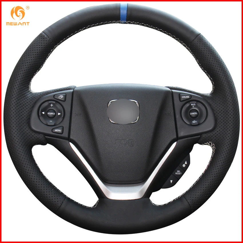 MEWANT Black Genuine Leather Car Steering Wheel Cover for Honda CRV CR V 2012 2013 2014 2015