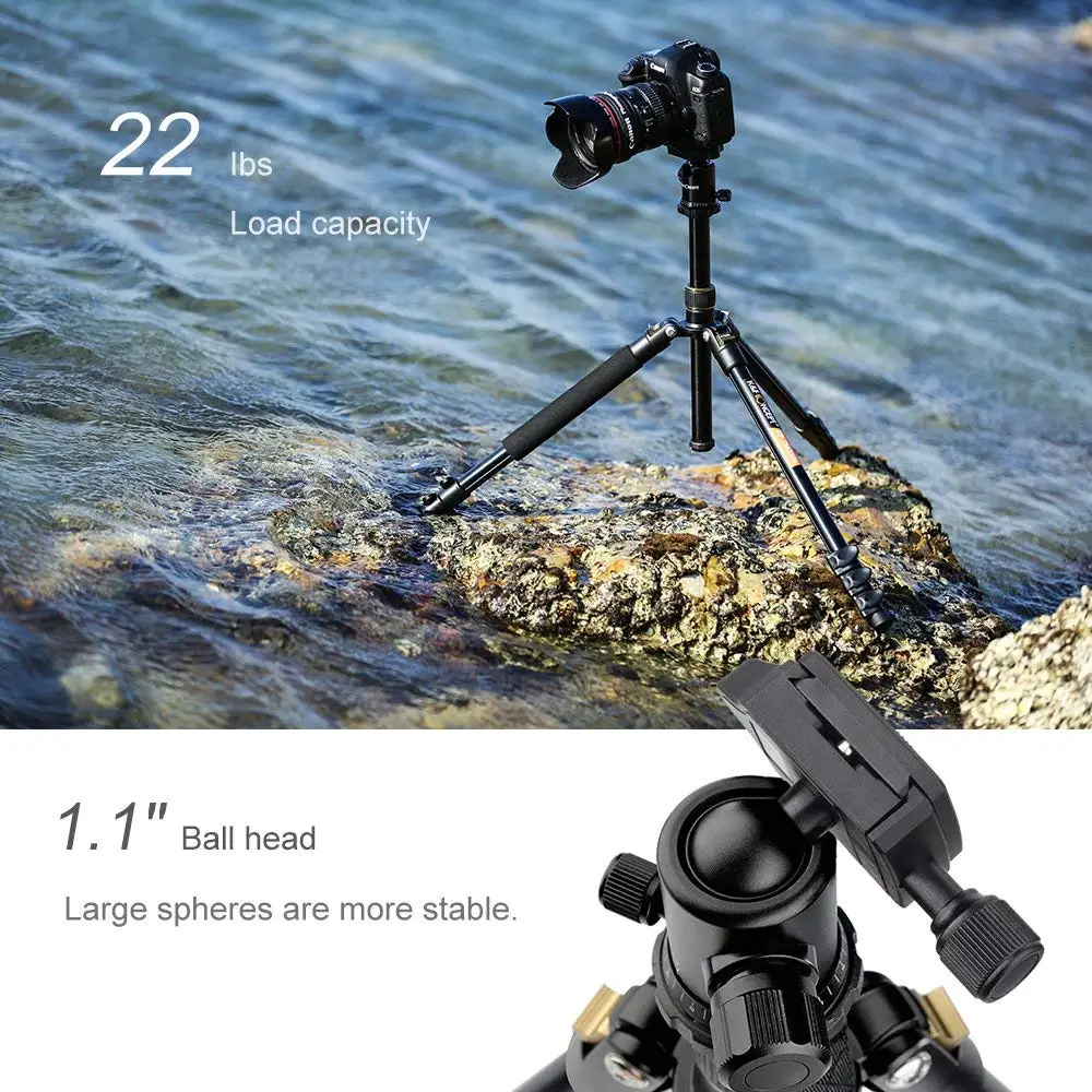 K&F Concept Camera Tripod Lightweight Compact Aluminum Tripod 62'' with Bluetooth Remote Ball Head Quick Release Plate For DSLR