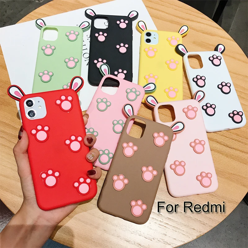 Мягкий матовый Силиконовый чехол для телефона с милыми ушками для Xiaomi Redmi Note 7 Pro 6 5 Pro Plus 5A Prime 4 4X карамельный цвет 3D чехол с когтями кошки