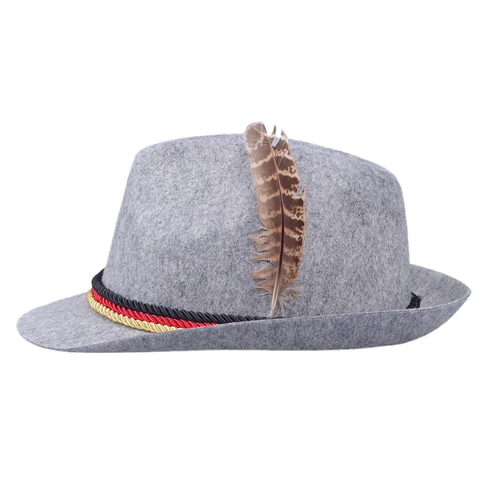 Твердые Fedoras серые ленты шляпы Октоберфест немецкий баварское пиво фестиваль шапки для мужчин женщин аксессуары для карнавала