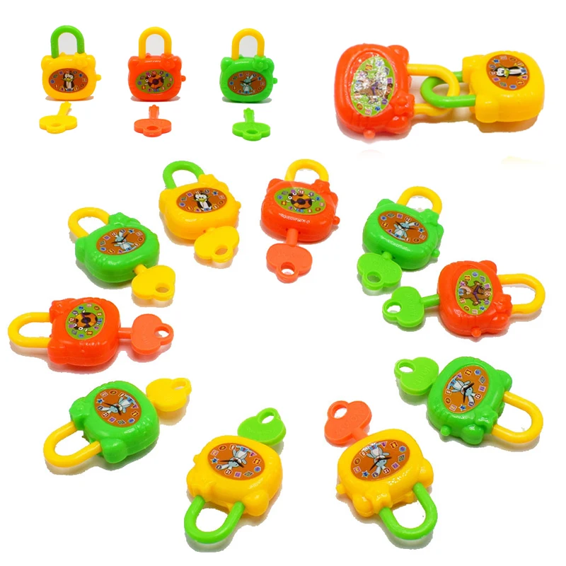 

10pcs/lot New Plastic Cartoon Children With Keys Toy Locks Notebook Lock Gift toys For Kids Colorful Birthday Toy