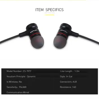 

Awei In-Ear Earphone Metal Headphones With Mic Stereo Ouvido De Headset Sound Bass Deep Audifonos Wired ES-70TY Fone Auricu V9L1