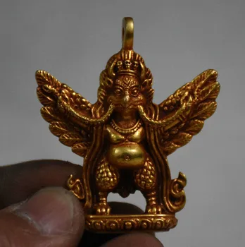 

Tibet Tantra Bronze Gilt Gold Redpoll Buddha Phurba Dagger Holder Pendant Amulet