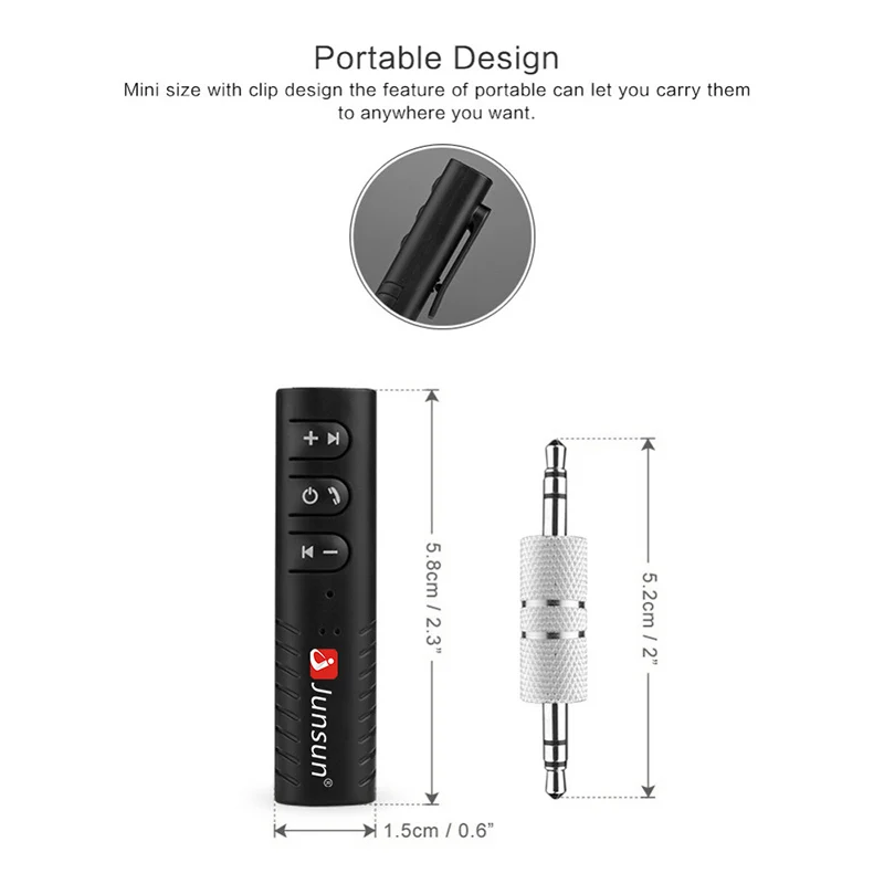 Junsun Car Bluetooth AUX Universal 3.5mm jack Bluetooth Kit Audio Adapter FM Transmitter Handsfree Phone Call Music Receiver
