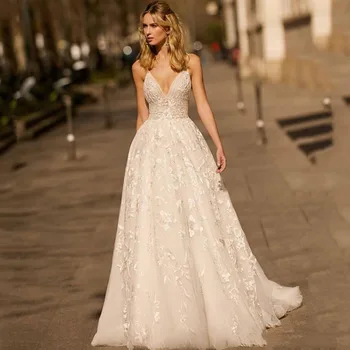 

Eightree 2020 Berta Wedding Dresses Lace Applique A Line Spaghetti Straps vestido de noiva Backless Bridal Gowns Custom Made