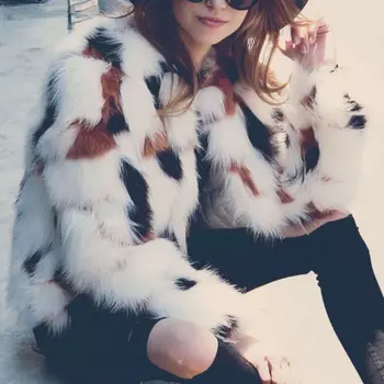 

women's warm long-sleeved faux fur coat white plush coat elegant fashion coat female Autumn and winter