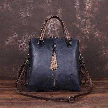 

New casual retro leather women's bag shoulder diagonal portable women's top layer cowhide three-purpose bag